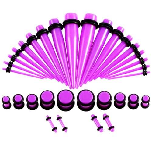 Ear Stretching Kit Tapers and Plugs Tunnels, 8 Types Fashionable Acrylic Stretcher Ear Plug Taper Expander O-Ring Stretching Kit (Transparent Purple) Creative