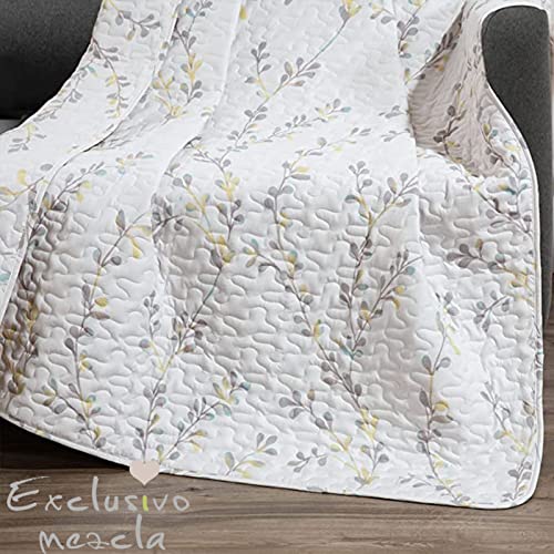 Exclusivo Mezcla Microfiber Quilted Throw Blanket, Flower Pattern Throw Blanket For Bed/Couch/Sofa, Soft And Lightweight (50"X 60",White) #TOP1