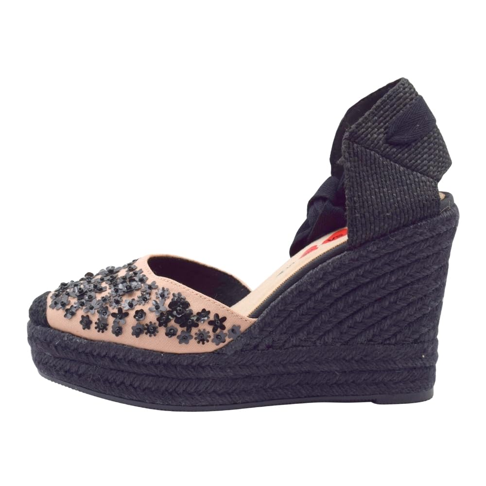 PASARELA - Sandalias valencianas con Detalles de Pedrería Plataforma y cuña de 7 Cuerdas Esparto/Yute para Mujer, Color Negro Textil y sintético