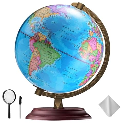 TTKTK Illuminated World Globe for Kids & Adults All Ages with Wooden Stand 7 in 1- Night View Stars Map Constellation Globe with Detailed Colorful World,Built-in LED Bulb, Educational Gift Cover