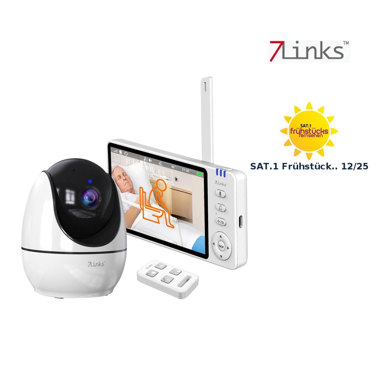 7links Babyphone für Senioren: HD-Video-Seniorenkamera, Schwenk- & neigbar, mit Notruf-Fernbedienung (Senioren Babyphone mit Kamera, Baby-Monitor-Kamera, Küche)