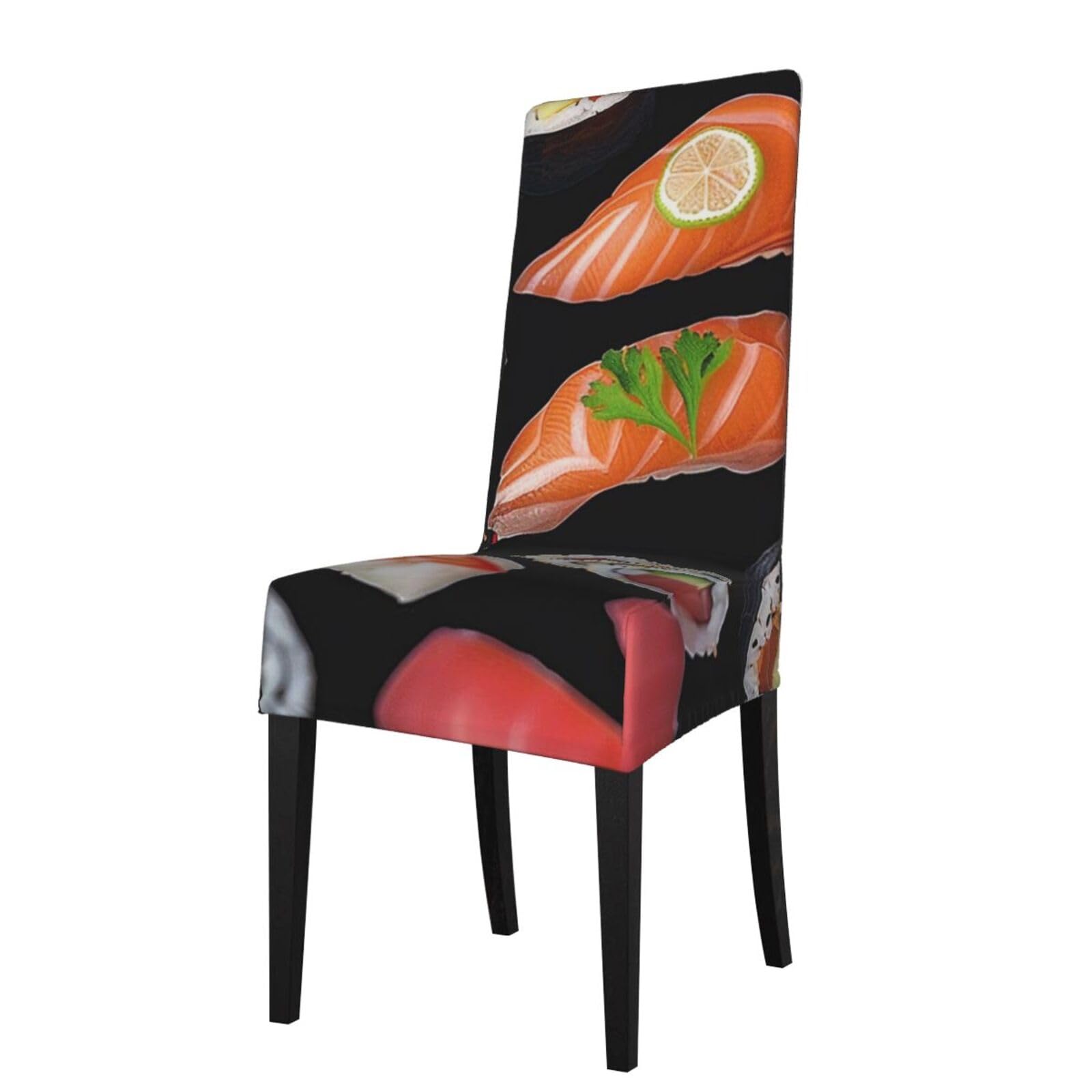 WPKJU Japanese Sushi Black Print Dining Chair Covers Removable Chair Seat Covers Decorative for Kitchen & Bar Stools