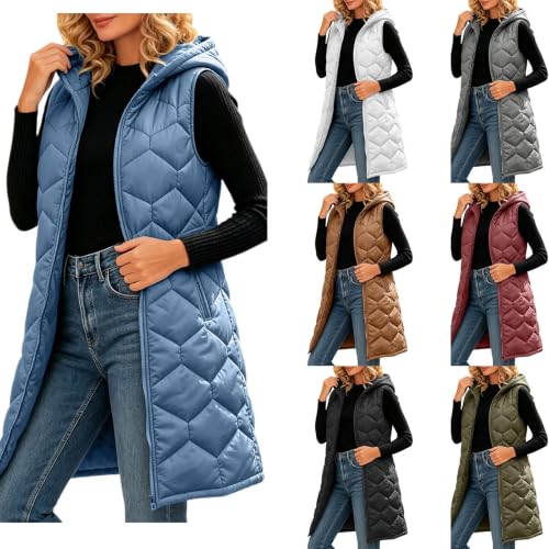 Houjibfa Long Puffer Vest Women Winter Hooded Sleeveless Coat With Pockets - image 1