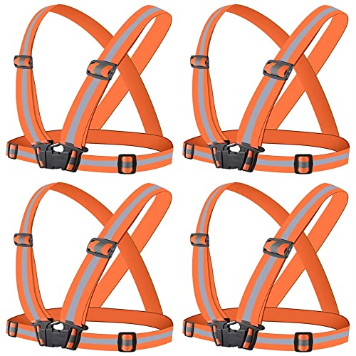 4枚セット 安全ベスト 反射ベスト 蛍光ベルト 高視認性 ジョキング 自転車 バイク 交通警備 夜間 作業服 誘導 警備 ガードマン 調節可能 軽量 弾性高い 工事現場用 男女兼用