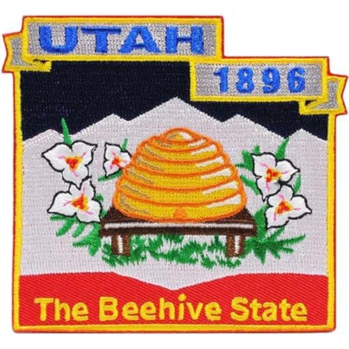 Utah State Shaped Map Embroidered Patch, with Iron-On Adhesive
