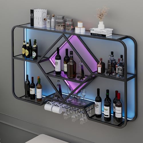 Étagère murale à vin et porte-verres pour bar à domicile noir