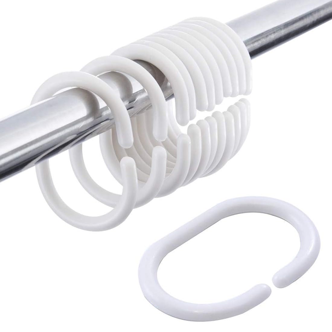 24 Anelli Per Tenda Da Doccia In Plastica – Ganci A C – Facili Da Installare, Resistenti Alla Ruggine – Bianco, 4,5 Cm