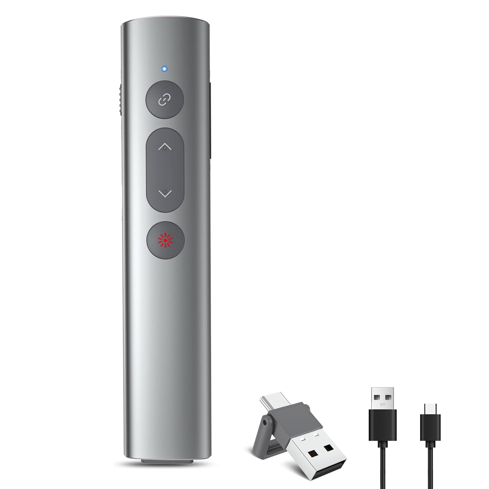 Presentation Clicker Pointer, 328FT Rechargeable Wireless Presenter Remote with Hyperlink and Volume Control, Powerpoint Board Slide Advancer Presentation Clicker for Mac/Laptop (red with Hyperlink)