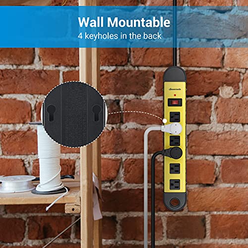Dewenwils Metal Power Strip, 6-Outlet Heavy Duty Surge Protector With 15Ft Long Cord, 14Awg/3C, 15A Circuit Breaker, 900 Joules, Low Profile Flat Plug, Wall Mountable, Ul Listed #TOP4