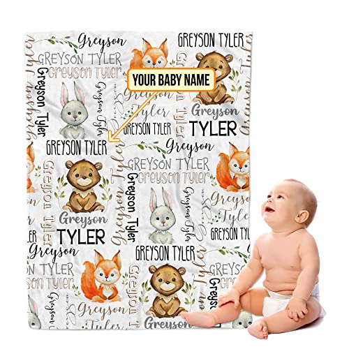 Teeman Woodland Personalized Baby Blankets For Boys, Custom Baby Blanket With Name, Baby Boy Wilderness Blankets, Woodland, Nursery Decor, Animals Baby Gifts, Soft Fleece Blanket #TOP2