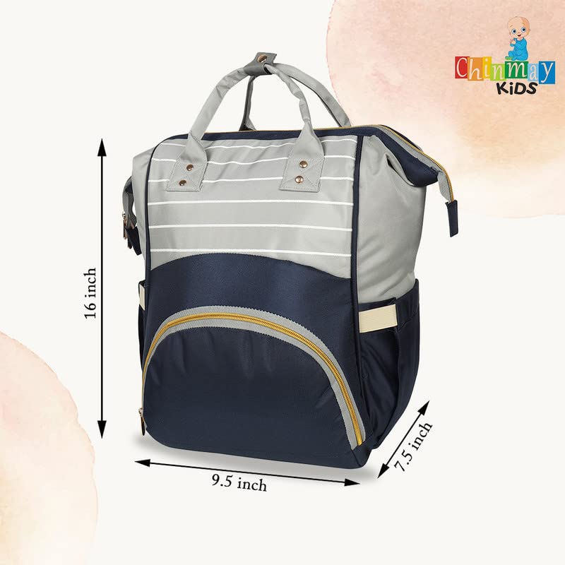 Image of Chinmay Kids Baby Diaper Backpack for New Born Baby Mother /Mom Stylish Polyester Organizer Bag for Casual Travel Outing & Traveling (Dark Blue Grey, 16 X 9.5 X 7.5 in)
