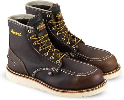 Thorogood 1957 Series - Botas de trabajo impermeables de 6 pulgadas para hombre, punta suave, cuero de grano completo con suela de cuña