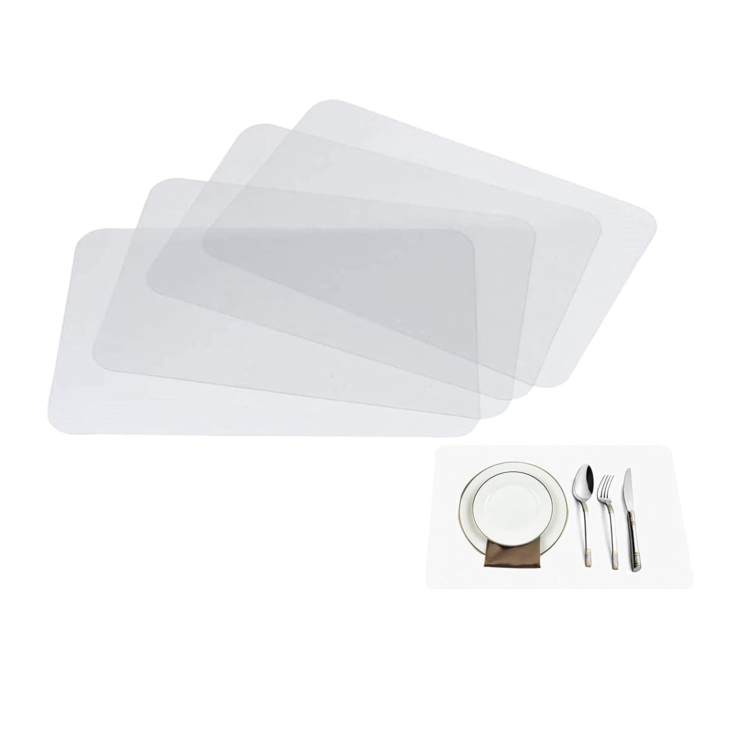 Joyzzz Place Mats, 4 PCS translucent Plastic Placemats Set, Table Mat with Washable, Plastic Placemats with Heat Resistant and Non-Slip, for Dining Table, Keeps Table or Desktop Cloth Cleaner