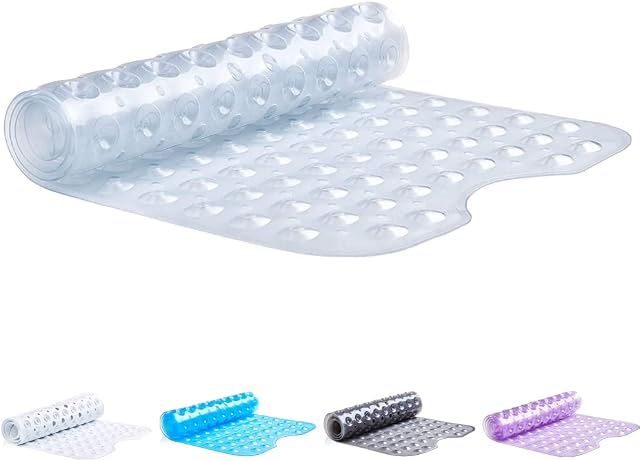 TranquilBeauty Non-Slip Bath Mat with Suction Cups | Clear 100x40cm/40x16in Extra Long Bathtub Mats | Anti-Mould, Machine-Washable, Latex-Free | Shower Mat Ideal for Elderly & Children