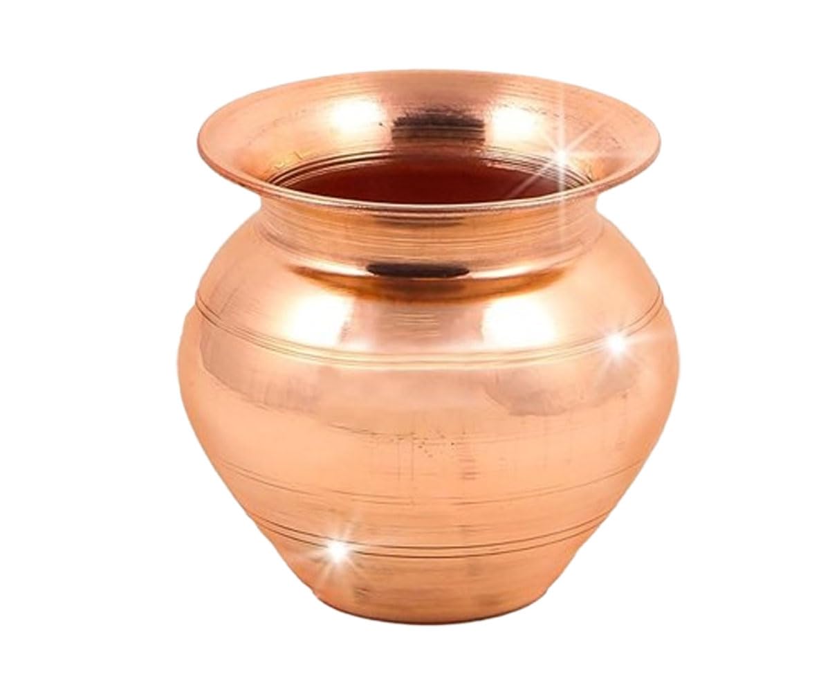 Copper Kalash authentique en cuivre pur façonné pour rituels sacrés de Puja