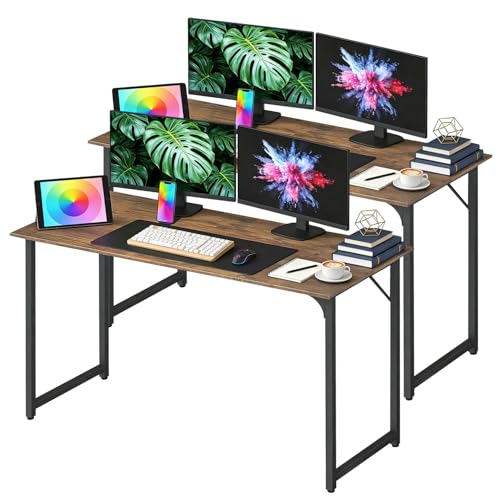 Image of BestOffice Computer Desk,Home Office Desk, Modern Simple Style for Home Office Study Writing (Brown, 47 Inch,2 Pack)