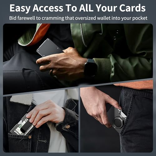 Image of Wallet for Men - Air Tags Metal Wallet Work with Apple Find My(iOS Only), Black, Black for iOS, Minimalist