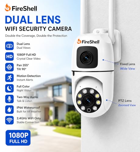 Image of Fireshell SmartHome Dual Lens CCTV Camera for Home | 5MP+5MP WiFi Camera, PTZ 360 View, AI Motion Detection, Color Night Vision & Two-Way Audio
