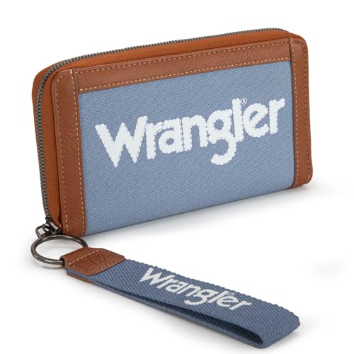 Image of Montana West X Wrangler Classic Logo Wallets Wristlet Purse for Women Vintage Boho Ladies Wallet Coin Purse Two-Tone Credit Card Holder