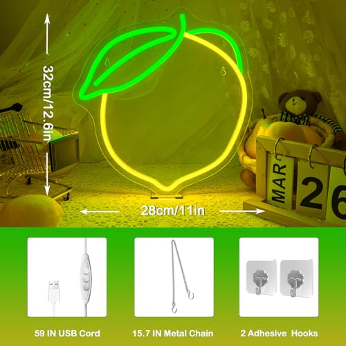 Image of Lemon Neon Sign Lemons Yellow Led Sign Fruit Shape Neon Light for Apartment, Bar, Kids' Room,Bedroom,KTV Pub, Shop Wedding, Celebration (12.6 inch*11 inch)