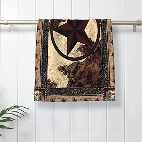 Covasa Brown Hand Towels For Bathroom,Set Of 2,Western Texas Star Vintage Style Stars On Wood Panel Print Rustic,Soft Absorbent Small Bath Towel Kitchen Dish Guest Towel Home Decor 15.7"X27.5" #TOP5