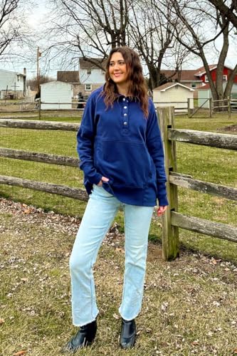 AlvaQ Womens Oversized Sweatshirts Hoodies Fleece Button Neck Hooded Tops Casual Pullover Tunics Winter Outfits 20253