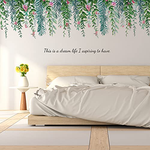6 Sheets Hanging String Of Pearls Vine Leaves Green Plants Wall Stickers, Fodiens Removable Vinyl Wall Decals Peel And Stick Decor For Teens Boys Girls Bedroom Living Room Decoration #TOP9