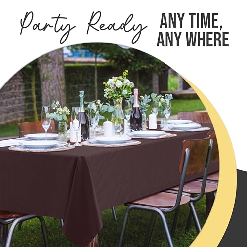Image of Exquisite Brown Rectangle Tablecloth 54 inchx108 inch - 48 Pack | Plastic Tablecloth, Disposable Table Covers Rectangle for Parties, Weddings, Holidays & Party Supplies