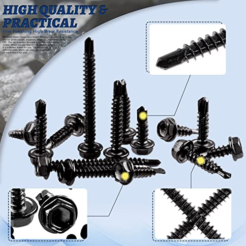 Glarks 230Pcs 410 Stainless Steel #8 Hex Washer Head Self Drilling Screws Assortment Kit 6 Size Black #8x1/2", 8x5/8", 8x3/4" - Image 4