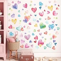 FUFUQUARE Colorful Hearts Wall Stickers Watercolor PVC Removable Wall Decals for Girls Kids Nursery Bedroom Living Room Furnitures