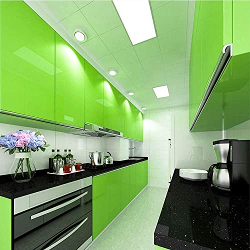 Image of HOME13 Green Glossy Peel & Stick Wallpaper - Vinyl, Self-Adhesive, Removable, Waterproof for Kitchen Countertop Cabinet (24x100 Inch)