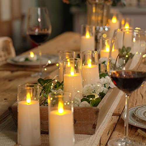 Image of Homemory Pure White Acrylic Flameless Candles, LED Candles, Battery Operated Candles with Remote Control and Timer, Fake Electric Candle, Wedding, Home Decor, Set of 9
