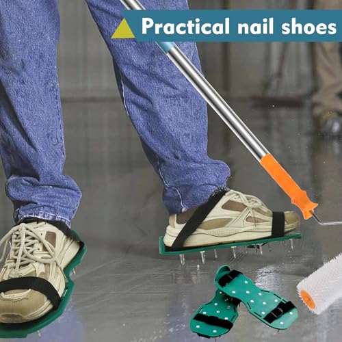 Bodenbeschichtung Werkzeug Set 6-teilig – Entlüftungsroller 50 cm, Stehrakel 56 cm, Teleskopstange 162 cm, Nagelschuhe, Farbroller & Spachtel für Ausgleichsmasse & Epoxidharz