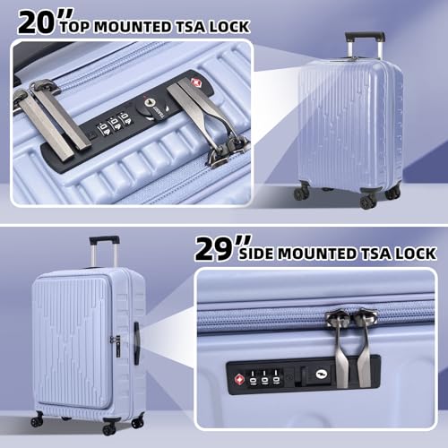 Image of Kaleenie 2 Pieces 20 /29 Luggage Sets, 20 Inch Cabin Luggage with Front Pocket & 29 Inch Side Opening Suitcase, Ligthweight ABS+PC Hardshell, TSA Lock with HINOMOTO 360 Wheels, Lilac Purple