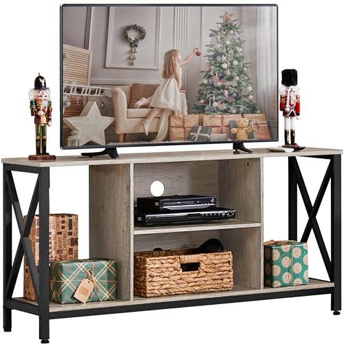 Yaheetech TV Stand for 50 Inch TV, Industrial TV Cabinet with X-Shape Structures & Open Shelves, Media Entertainment Center for Living Room & Bedroom
