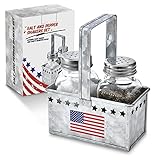 COCOBOSS Salt and Pepper Shakers Set with Metal Caddy, Patriotic Salt & Pepper Shakers, Vintage Salt