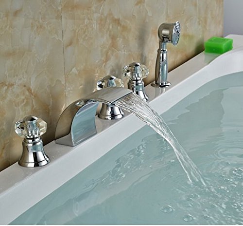 Robinet mitigeur cascade salle de bain baignoire laiton chromé pommeau douche cristal Gowe Style