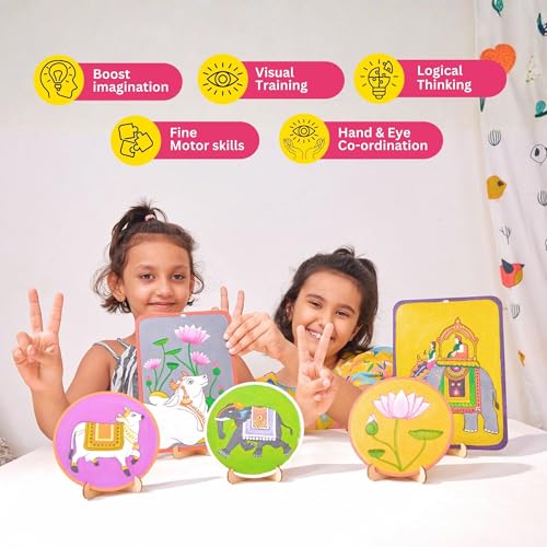 Image of Kores Pichwai Art Kit for Kids (Age 5+) | DIY MDF Painting Kit with Acrylic Colours, Coasters, Hangers, Brushes & Palette | Indian Traditional Art & Craft Set