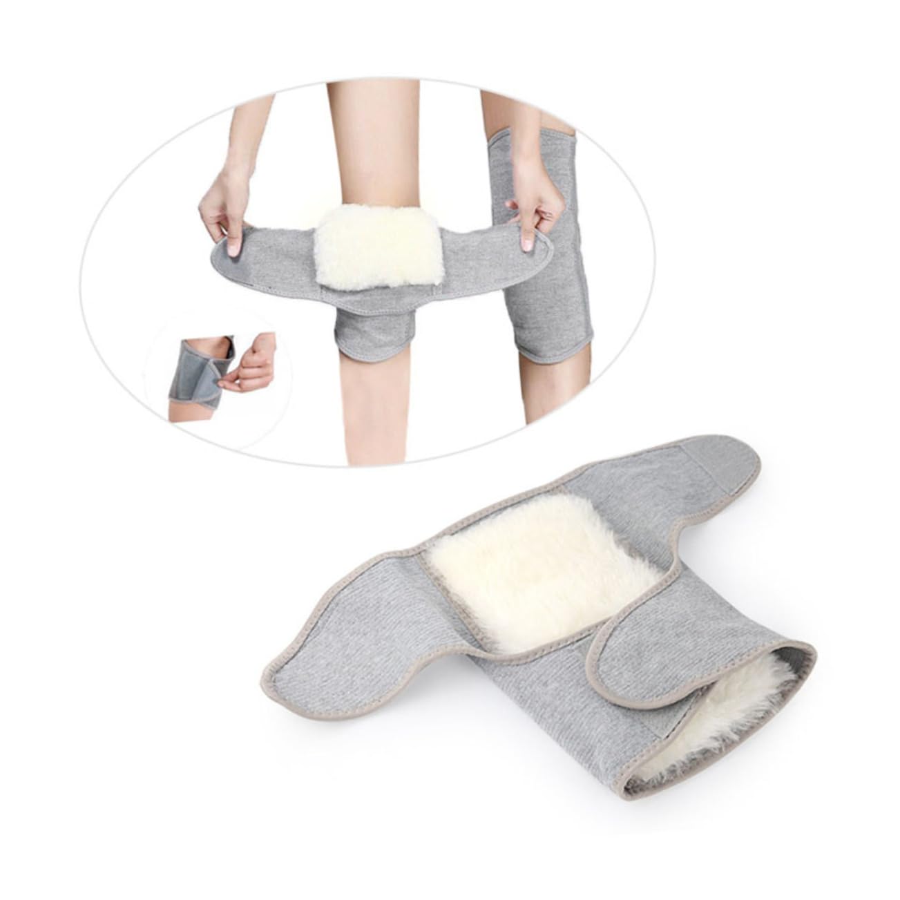 2Pcs Ergonomic Knee Support Sleeves for Sports and Cycling Thickened Wool Knee Pads for Men Women Warm Elastic Weave Design Gray