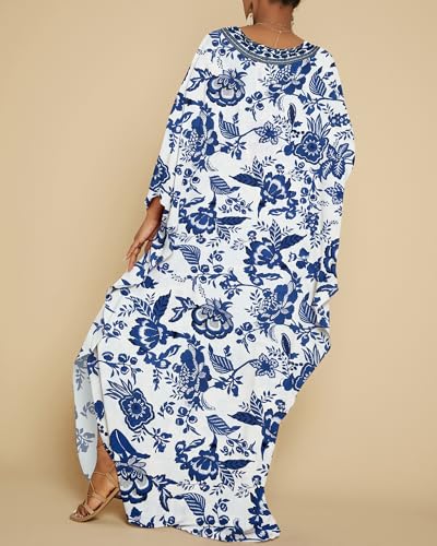 Image of Bsubseach Women Floral Print Kaftan Dresses Plus Size Bathing Suit Cover Up Moo Moos Caftan Beach Dress for Swimwear Summer
