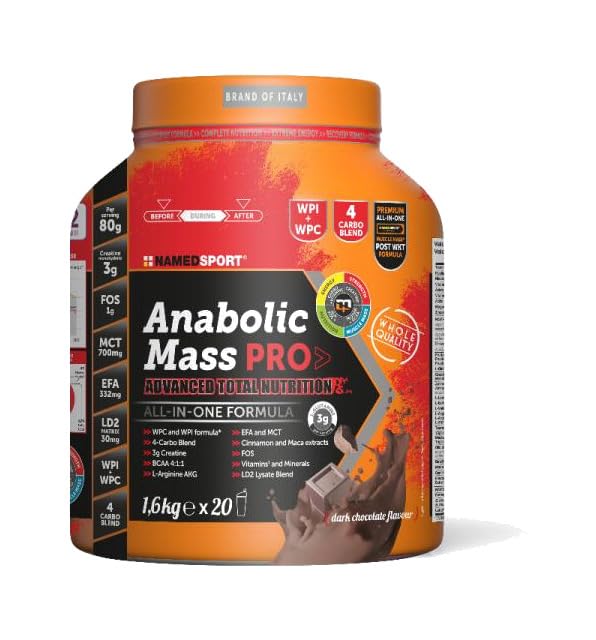 NAMEDSPORT ANABOLIC MASS PRO Protéines en poudre au chocolat fondant 1,6 kg | Protéines isolées et concentrées de lactosérum | Croissance et maintien de la masse musculaire