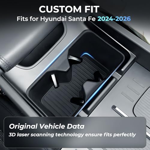 Image of Cup Holder Insert for Hyundai Santa Fe 2026 2025 2024, Interior Accessories Center Console Slicone Cup Holder Cover Liner for Hyundai Santa Fe 2024-2026, Black