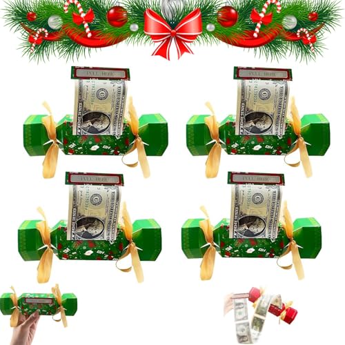 Cracker di Natale – 4 scatole regalo per contanti con tirante, include 40 sacchetti trasparenti per regali di festa per bambini e adulti