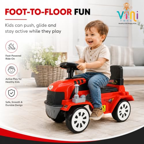 Image of Farm Tractor Ride On Toy for Kids 2-5 Years, Foot-to-Floor Manual Ride On with Comfortable Backrest, Easy-Grip Steering Wheel, Wide Wheels, Indoor & Outdoor Ride On Toy for Boys & Girls