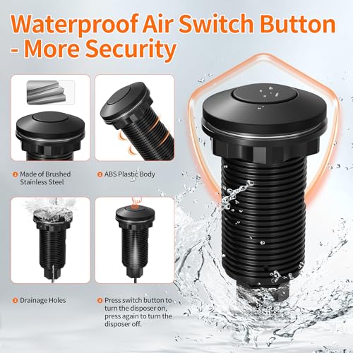 Image of Joinfworld Garbage Disposal Air Switch Kit Waterproof Garbage Disposal Button Kit with Long Garbage Disposal Switch Matte Black - UL Listed