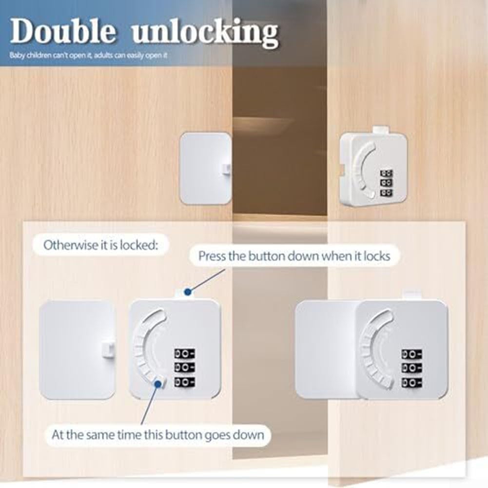 White Refrigerator Lock with Combination Code Fridge, Cabinet and Drawer Security, Keyless Password Lock Made of ABS, Install Surfaces, 55x75mm(B)