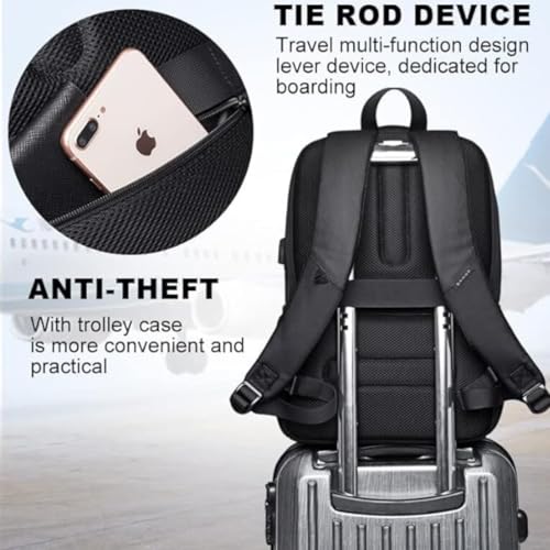 Image of TECHYBEE 45 L Expandable Travel Backpack - Flight Approved Carry On Weekender Bag with 16-Inch Laptop Compartment - Anti-Theft Large Business & College Daypack (Black)