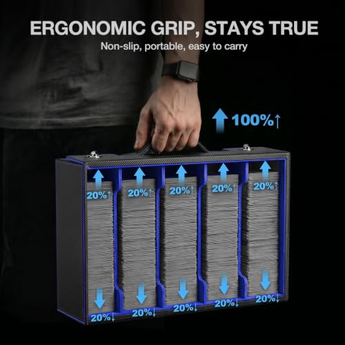 Image of 3900+ Trading Card Storage Box with Handle and Lock, Black Blue | Commander Display Window, 5-Row MTG Card Case, Secure Mechanical Lock, Portable Handle for Easy Transport, Top Loaders