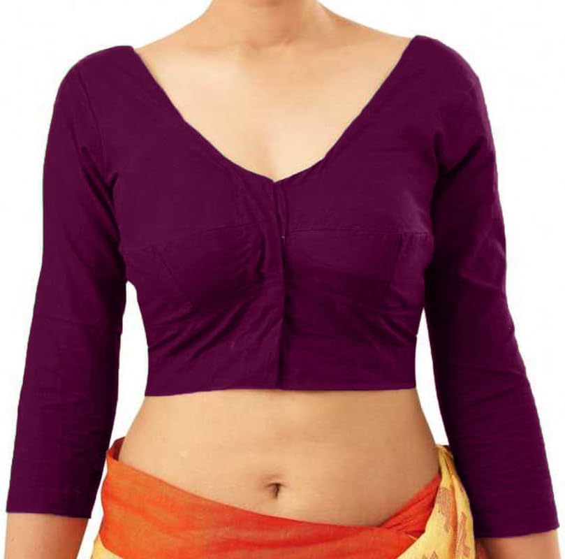 Cotton Saree Front Open Blouses for Women Readymade Choli Solid Full Sleeve Plain Fashion Ethenic Sari Blouse