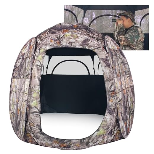Hunting Blind 1-3 Person,300 Degree See Through Pop up Ground Blinds for Deer Turkey Duck Hunting, Bow Hunting Accessories, Double Side Zipper Window (Camouflage-White)